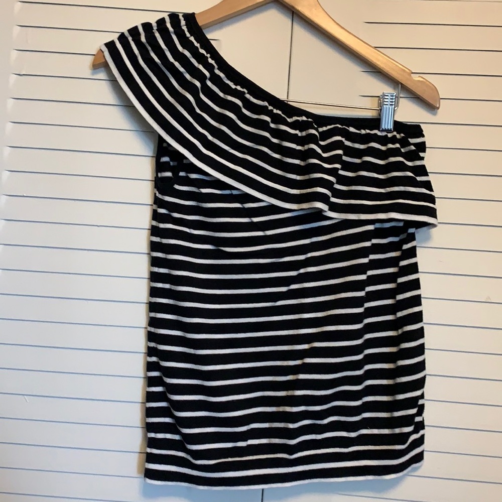 J. Crew one shoulder blouse with collar ruffles, M